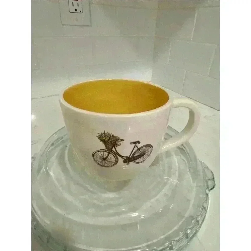 Bicycle Flower Basket Coffee Mug Cup Yellow 3.75